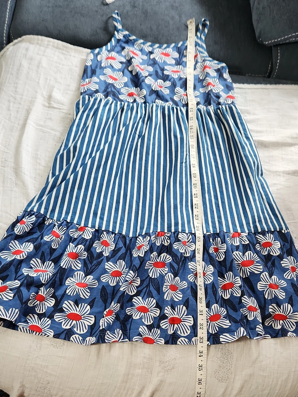 Hanna Andersson Cotton Jersey Daisy Floral And Blue White Stipe Girls Dress 10y